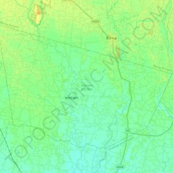 Kaharole Upazila topographic map, elevation, terrain