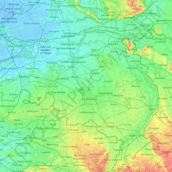 North Brabant topographic map, elevation, terrain