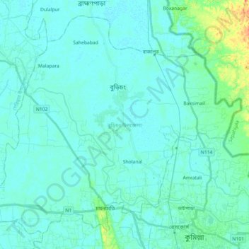 Burichang Upazila topographic map, elevation, terrain