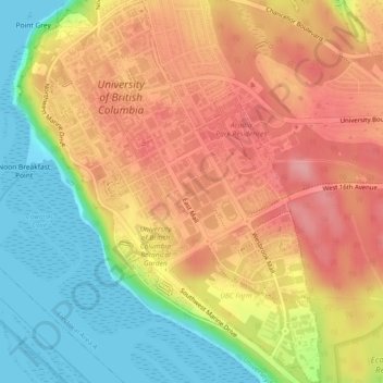 University of British Columbia topographic map, elevation, terrain