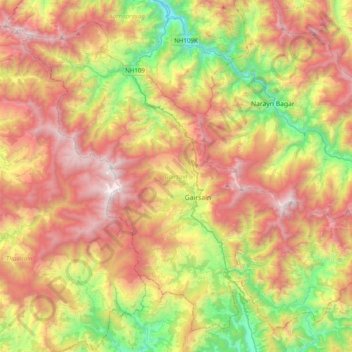 Gairsain topographic map, elevation, terrain