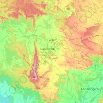 Dantewada topographic map, elevation, terrain