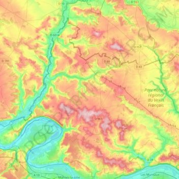 Vauréal topographic map, elevation, terrain