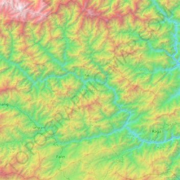 Kra Daadi District topographic map, elevation, terrain