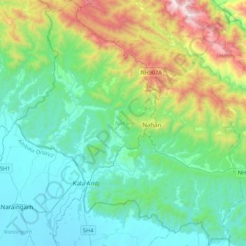 Nahan topographic map, elevation, terrain