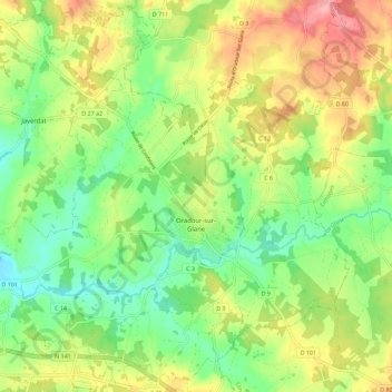 Oradour-sur-Glane topographic map, elevation, terrain