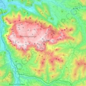 Tennengebirge topographic map, elevation, terrain
