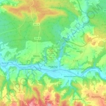 Walderbach topographic map, elevation, terrain