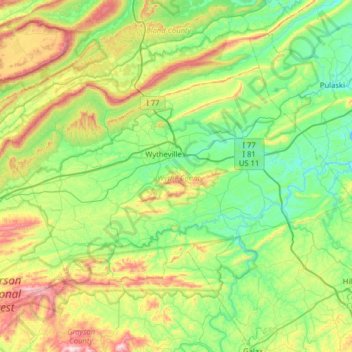 Wythe County topographic map, elevation, terrain