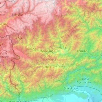 West Kameng topographic map, elevation, terrain