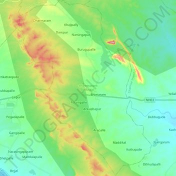 Bheemaram mandal topographic map, elevation, terrain