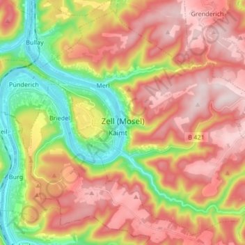 Zell (Mosel) topographic map, elevation, terrain
