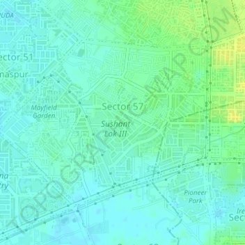 Sector 57 topographic map, elevation, terrain