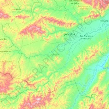 Juticalpa topographic map, elevation, terrain
