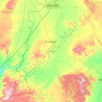 Ocampo topographic map, elevation, terrain