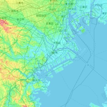 川崎市 topographic map, elevation, terrain