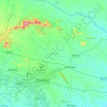 Dhanbad topographic map, elevation, terrain