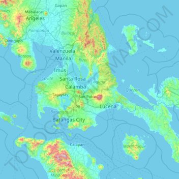 Calabarzon topographic map, elevation, terrain