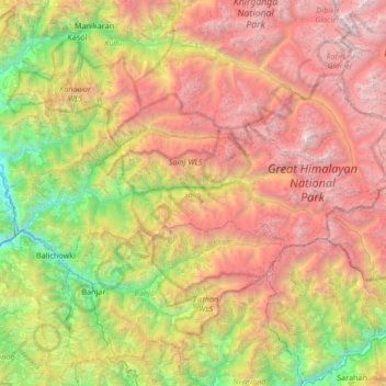 Sainj topographic map, elevation, terrain