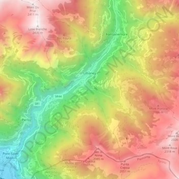 Lillianes topographic map, elevation, terrain