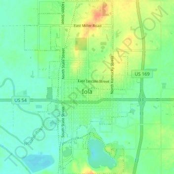 Iola topographic map, elevation, terrain