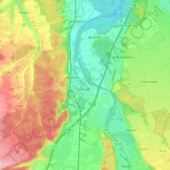 Aitrach topographic map, elevation, terrain
