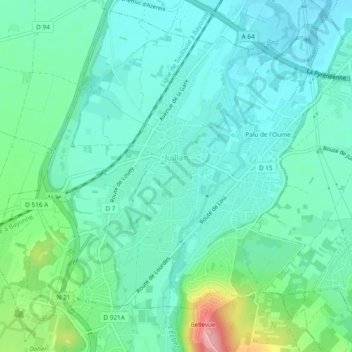 Juillan topographic map, elevation, terrain