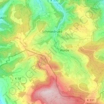 Schmiedrued topographic map, elevation, terrain