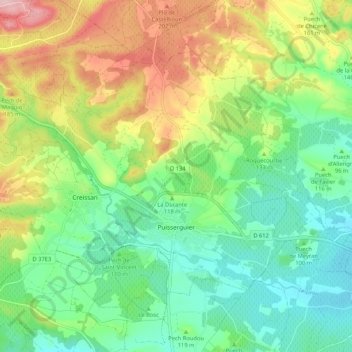 Puisserguier topographic map, elevation, terrain