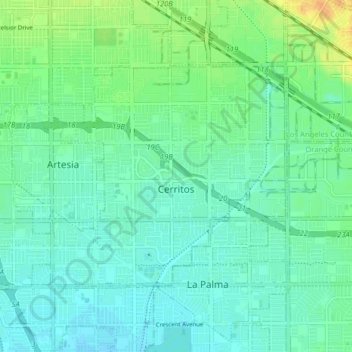 Cerritos topographic map, elevation, terrain