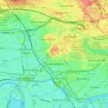 London topographic map, elevation, terrain