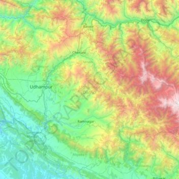 Udhampur District topographic map, elevation, terrain