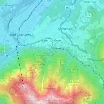 Bayerisch Gmain topographic map, elevation, terrain