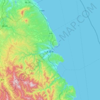 Kuji topographic map, elevation, terrain