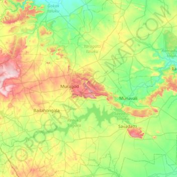 Savadatti taluku topographic map, elevation, terrain