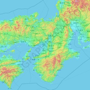 Kansai Region topographic map, elevation, terrain