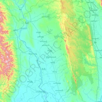 ပဲခူးတိုင်းဒေသကြီး အနောက်ခြမ်း topographic map, elevation, terrain