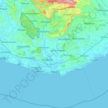 Matara District topographic map, elevation, terrain