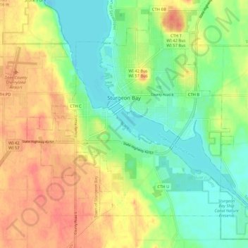 Sturgeon Bay topographic map, elevation, terrain