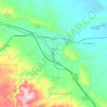 Sturgis topographic map, elevation, terrain