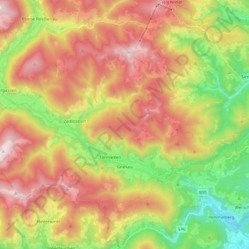 Gnesau topographic map, elevation, terrain