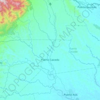 Puerto Caicedo topographic map, elevation, terrain