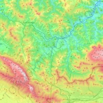 Goierri topographic map, elevation, terrain