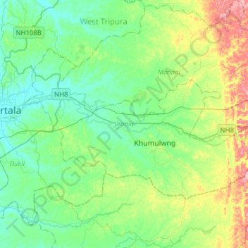 Jirania topographic map, elevation, terrain