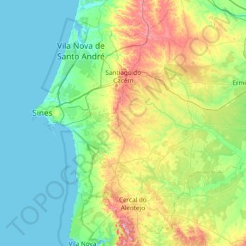 Santiago do Cacém topographic map, elevation, terrain