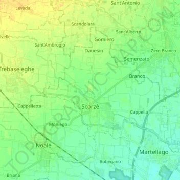 Scorzè topographic map, elevation, terrain