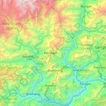 South Sikkim District topographic map, elevation, terrain