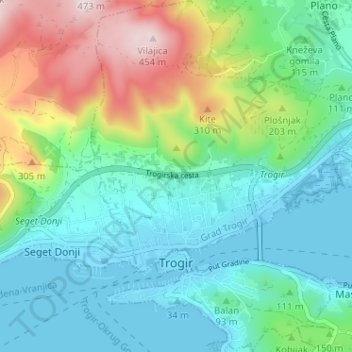Trogir topographic map, elevation, terrain