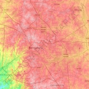 Bengaluru topographic map, elevation, terrain