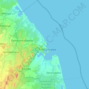 Trincomalee District topographic map, elevation, terrain
